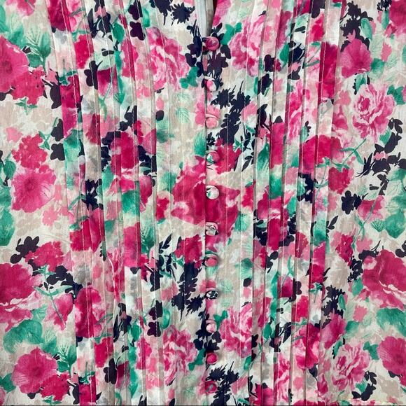 Joie | Silk Romper Floral Shorts Small Pink Cream Green - Picture 8 of 12